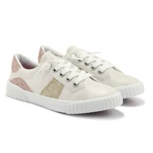 NWT Blowfish Girls Wave Casual Sneaker White Gold Glitter Sparkle Size 11